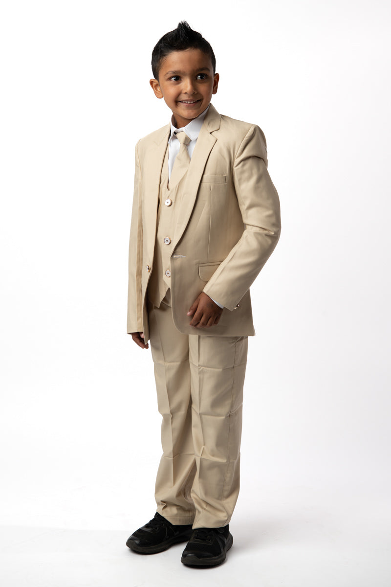 5 Pieces Kids Blazer Vest Shirt Pants Formal Set In Magnolia Cream