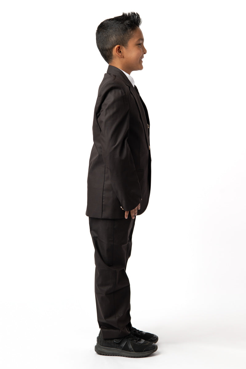 5 Pieces Kids Blazer Vest Shirt Pants Formal Set In (Cocoa Brown)