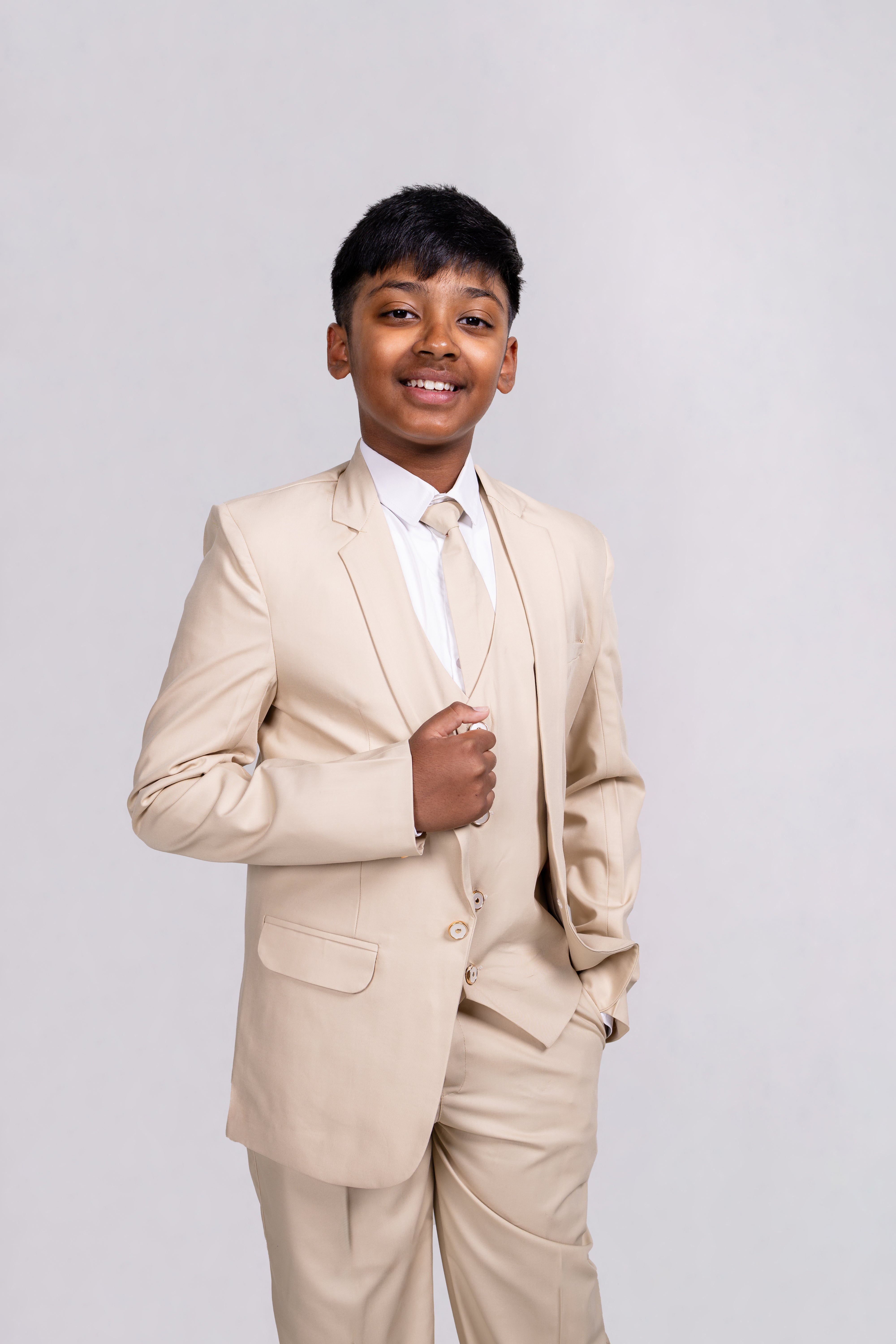 5 Pieces Kids Blazer Vest Shirt Pants Formal Set In Magnolia Cream