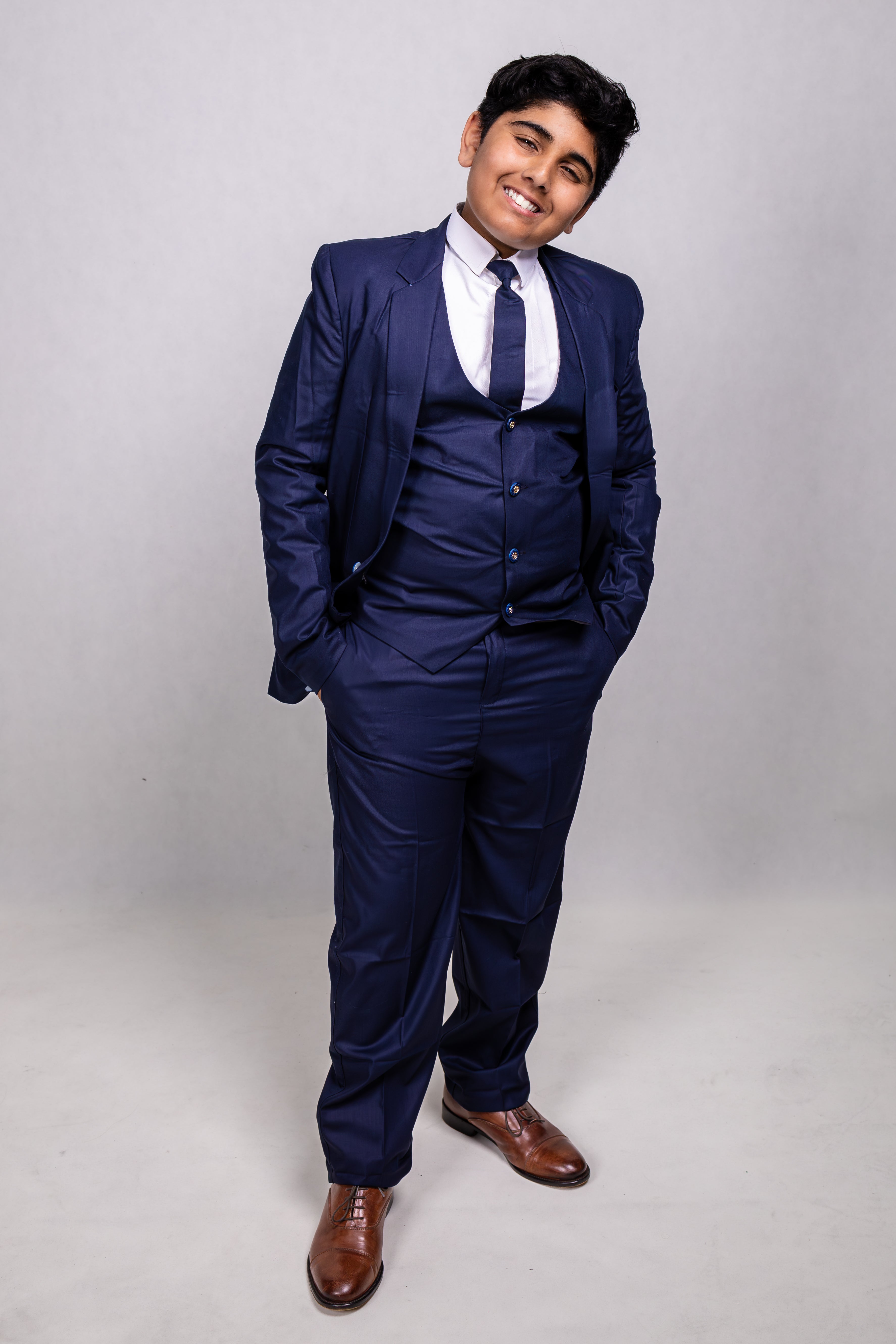 5 Pieces Kids Blazer Vest Shirt Pants Formal Set In Navy Blue