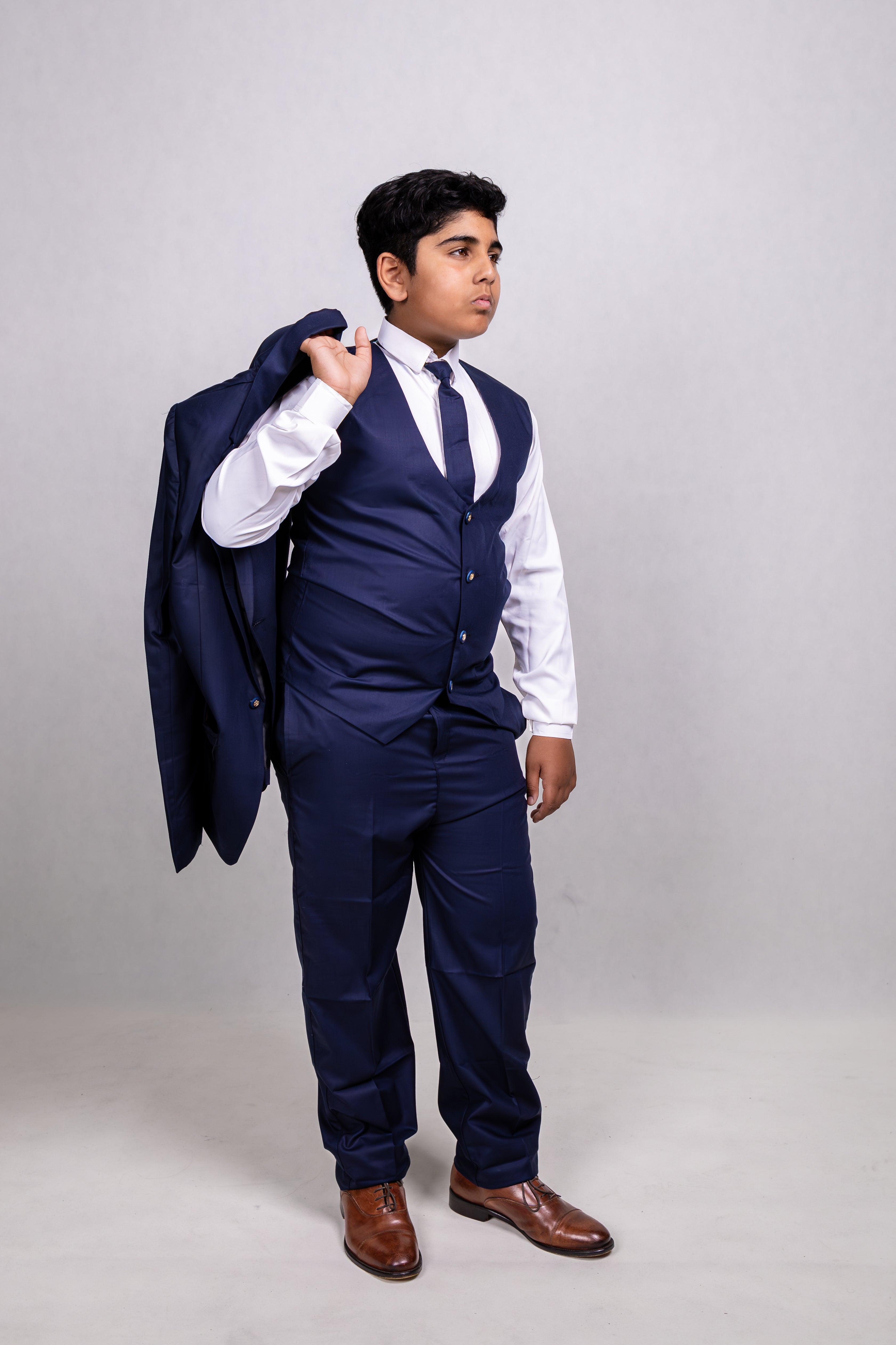 5 Pieces Kids Blazer Vest Shirt Pants Formal Set In Navy Blue